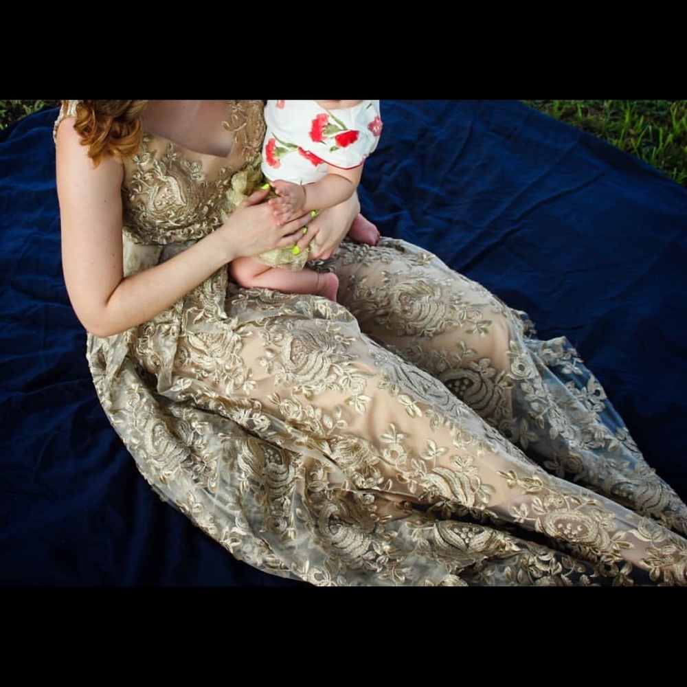 Theia Couture Gold Dress Gown, size 6